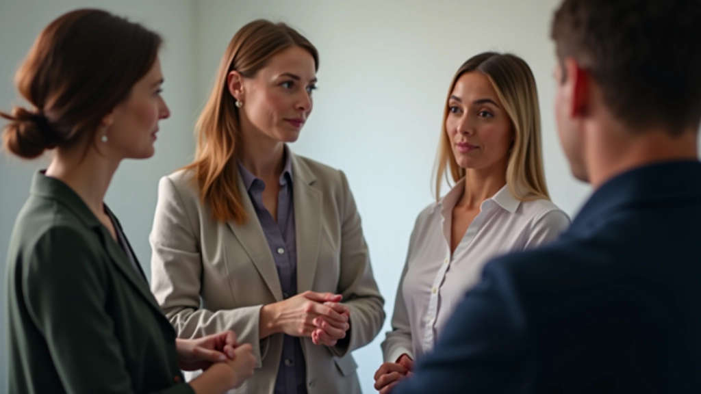 Group of people standing in a circle during a workshop exercise, engaged in discussion