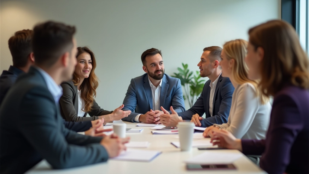 Diverse team collaborating in modern office meeting