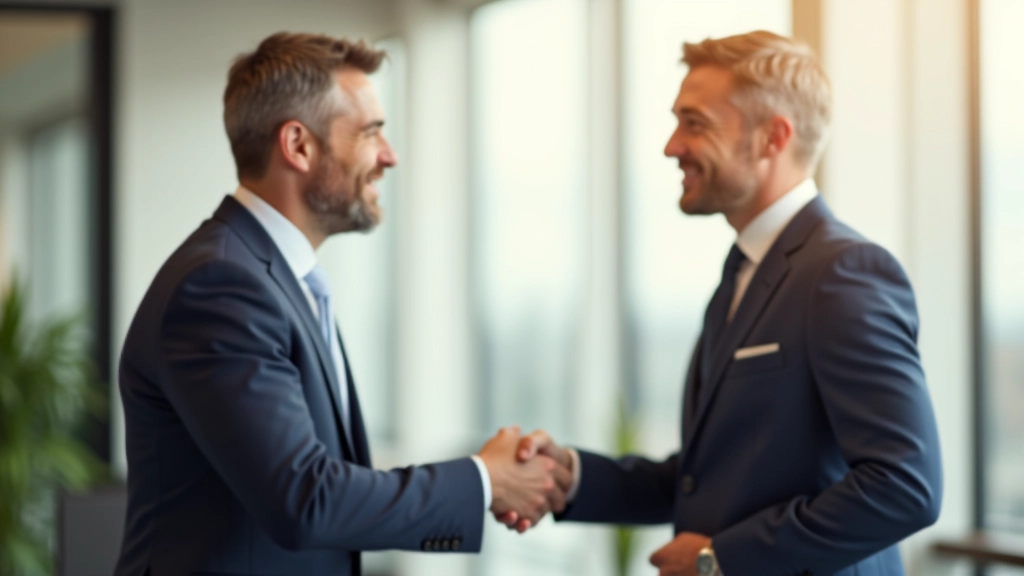 Two people shaking hands or in a positive conclusion gesture in a professional setting